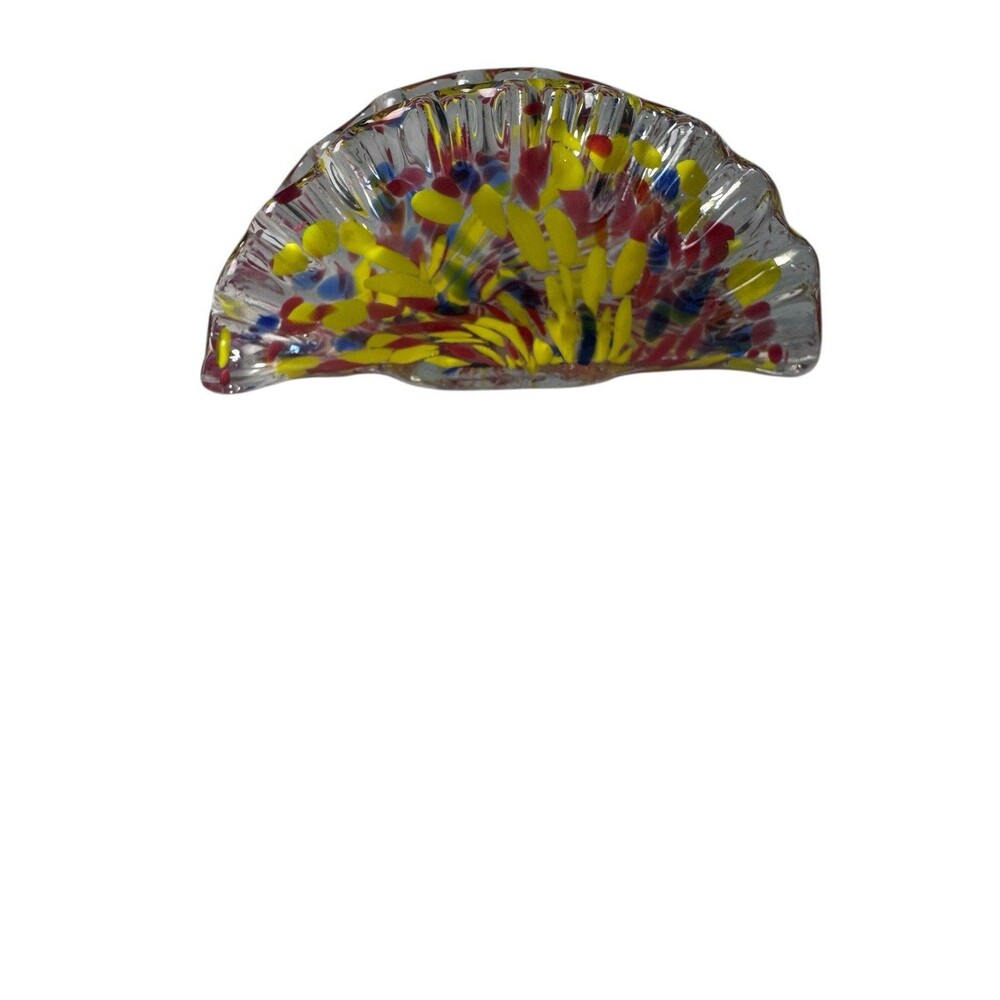 Vintage Murano Style Art Glass Napkin Holder/Decoration Splatter Clear
